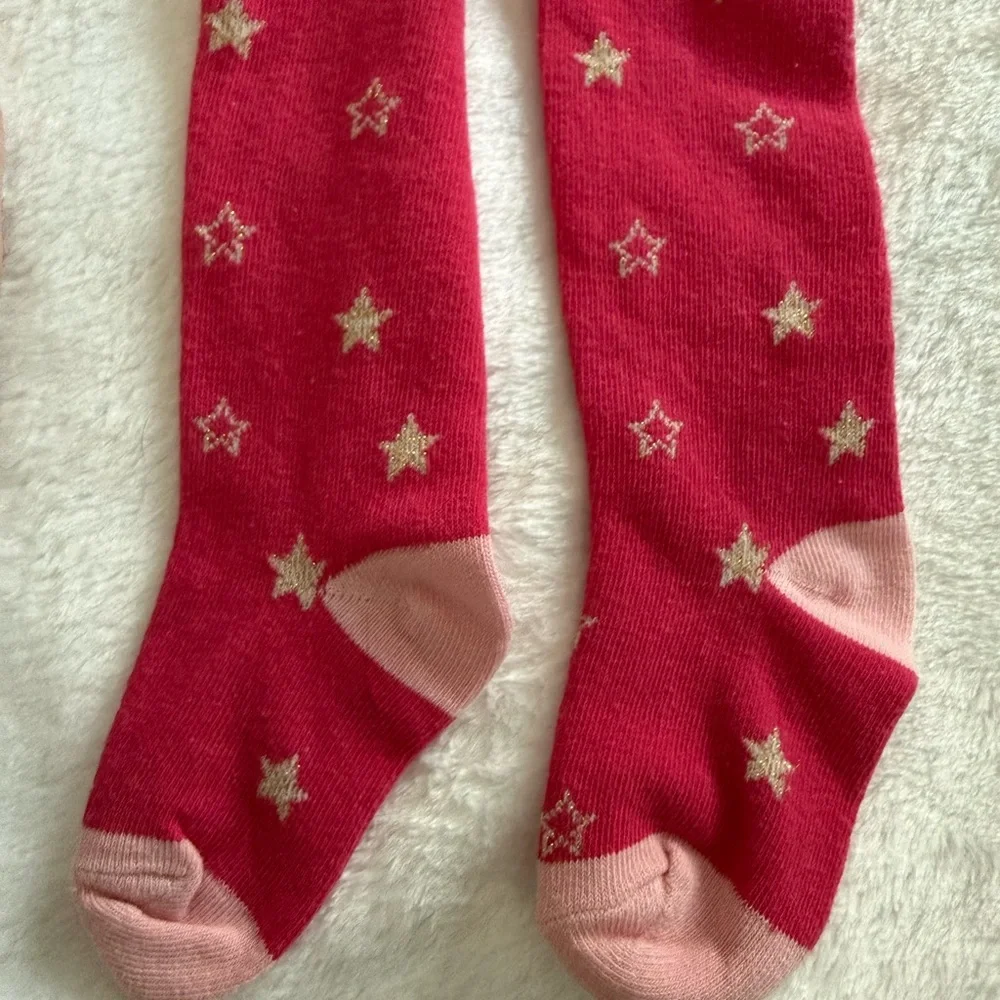 MUD PIE Dark Pink Gold Stars Baby Girl Tights 9-12 months